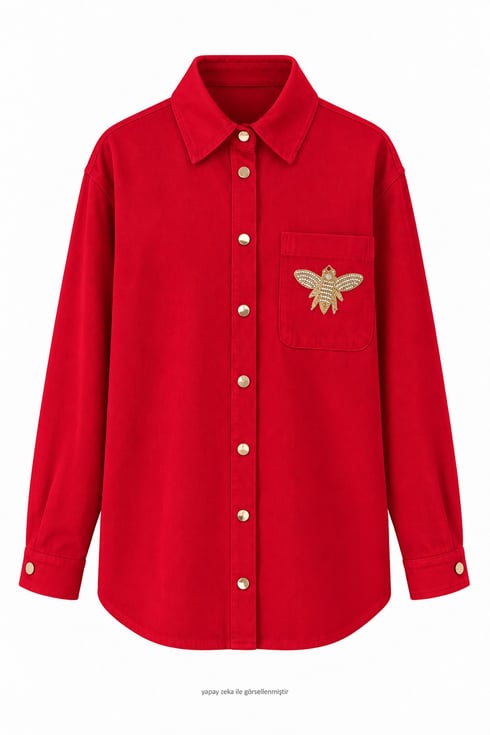 Arı Gold Taşlı Gabardin Gömlek Kırmızı