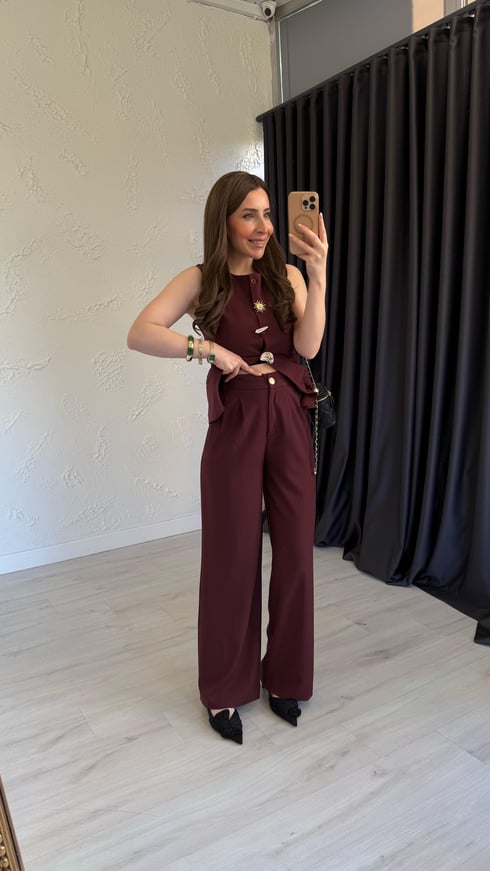 Arka Beli Lastikli Kırışmaz Pantolon Bordo