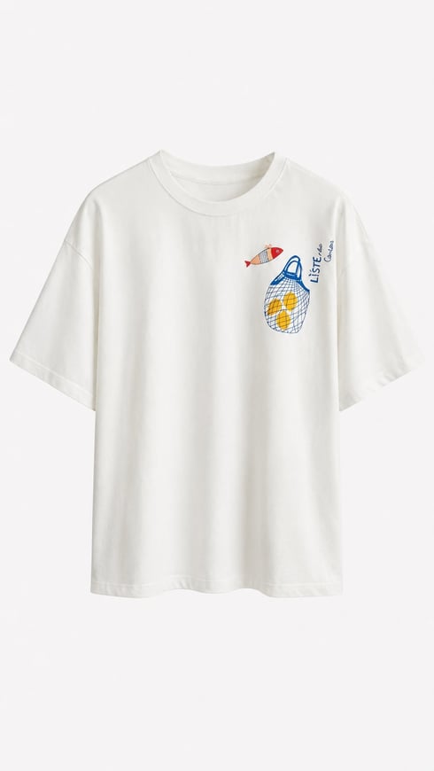 Balık Desenli T-shirt Ekru