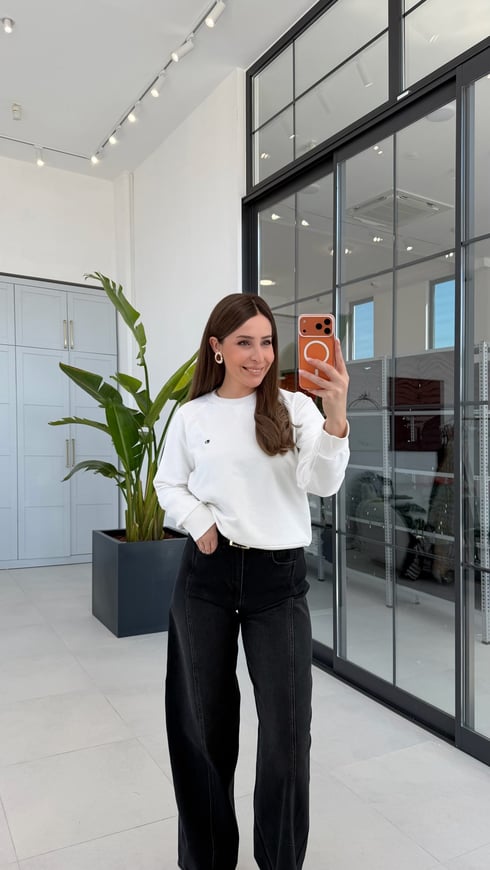Bisiklet Yaka Sweatshirt Ekru