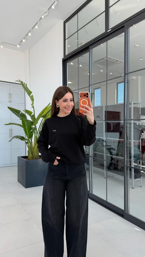 Bisiklet Yaka Sweatshirt Siyah