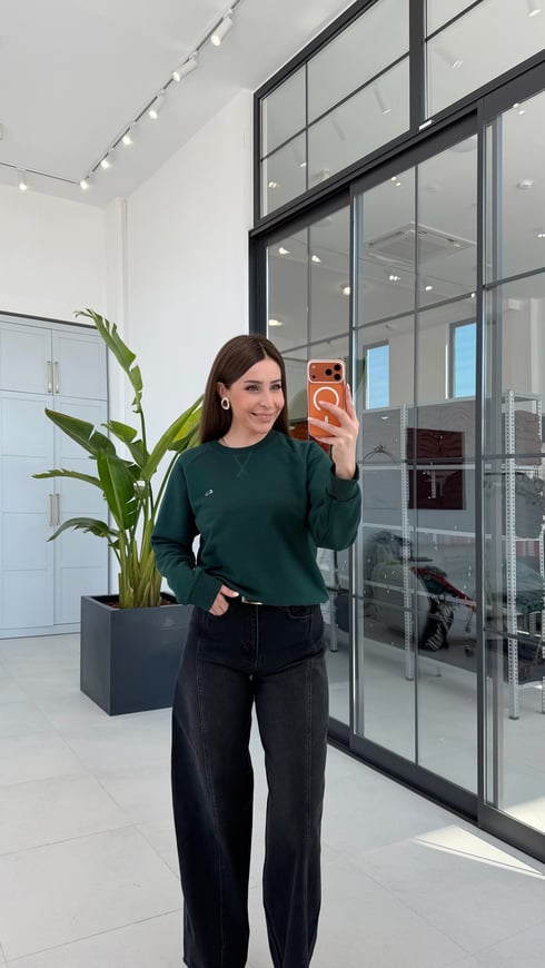Bisiklet Yaka Sweatshirt Yeşil