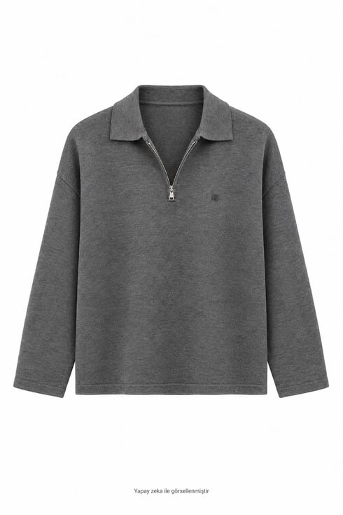 Cast Yarı Fermuarlı Polo Yaka Bluz Gri