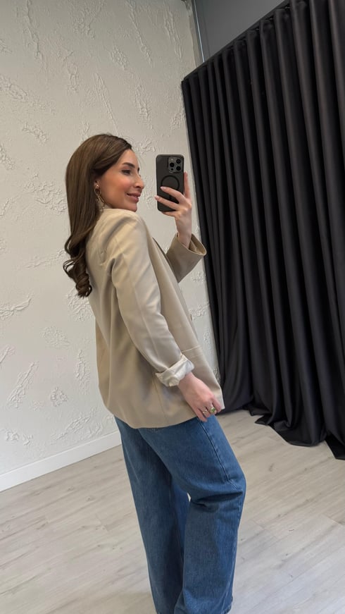 Cep Detay Blazer Ceket Bej