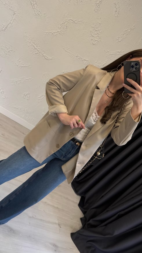 Cep Detay Blazer Ceket Bej