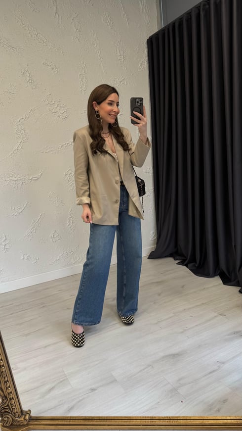 Cep Detay Blazer Ceket Bej