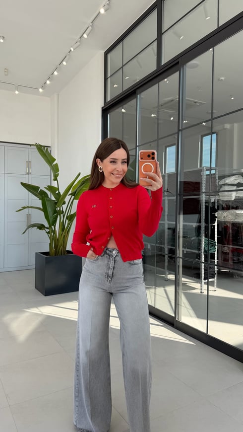 Croci Düğmeli Hırka Bluz Kırmızı