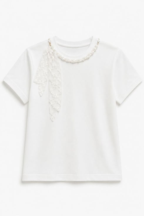 Dantelli Fularlı Ms T-shirt Ekru