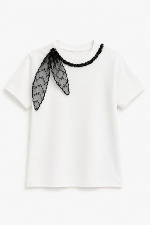 Dantelli Fularlı Ms T-shirt Siyah