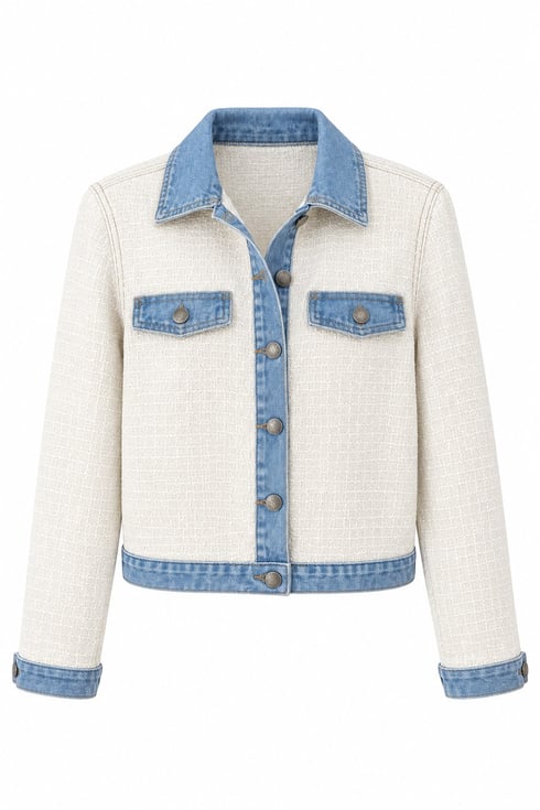 Denim Detaylı Tüvit Ekru