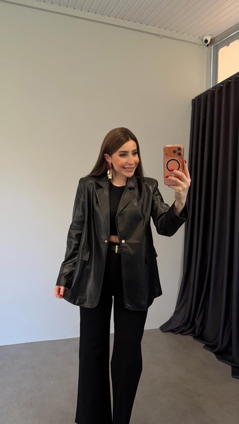 Deri Yumuşak Dokulu Blazer Ceket Siyah