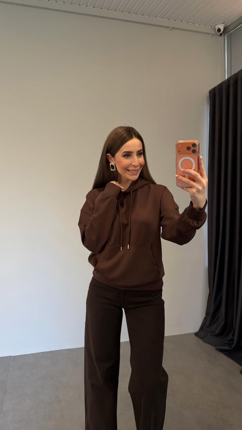 Duaci Modal Kapişonlu Sweatshirt Kahverengi