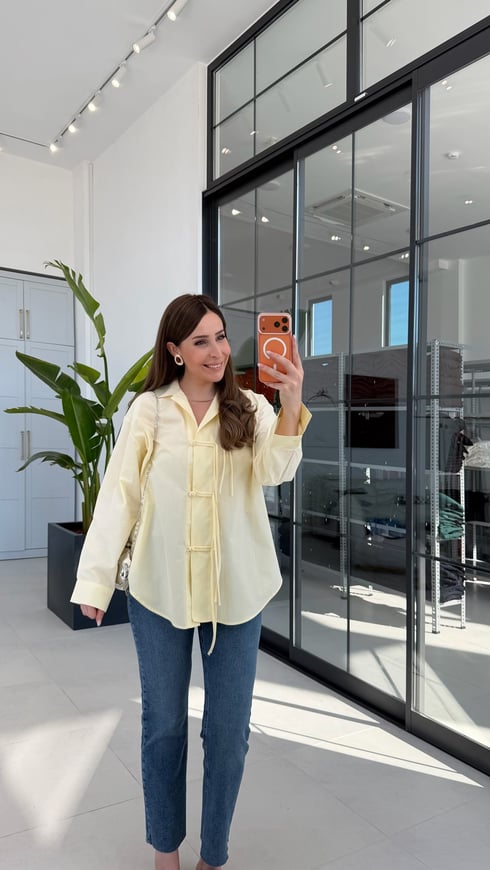 Düğüm Düğme Detaylı Std Gömlek Sarı