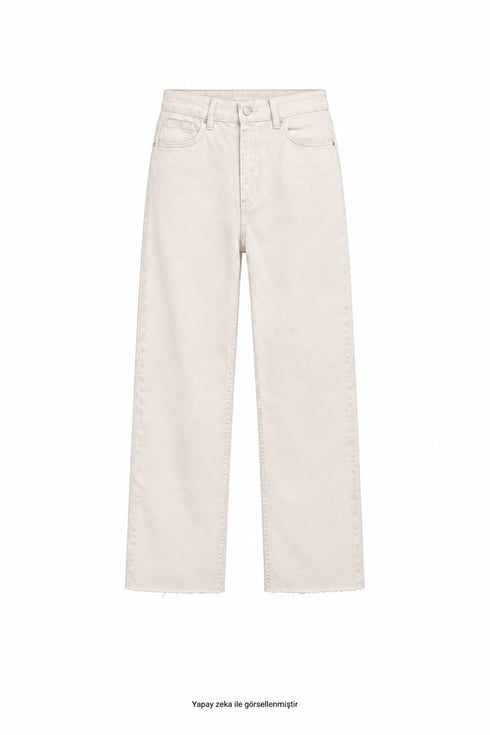 Elora Krem Kesik Paça Jean Krem