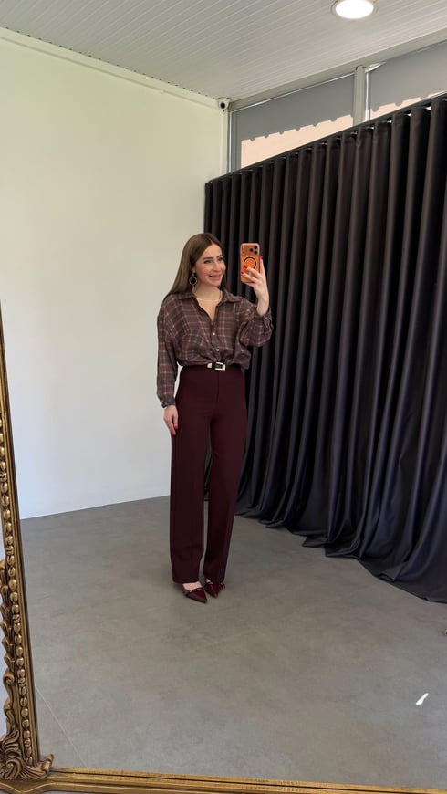 En Boy Likralı Tok Kumaş Pantolon Mürdüm
