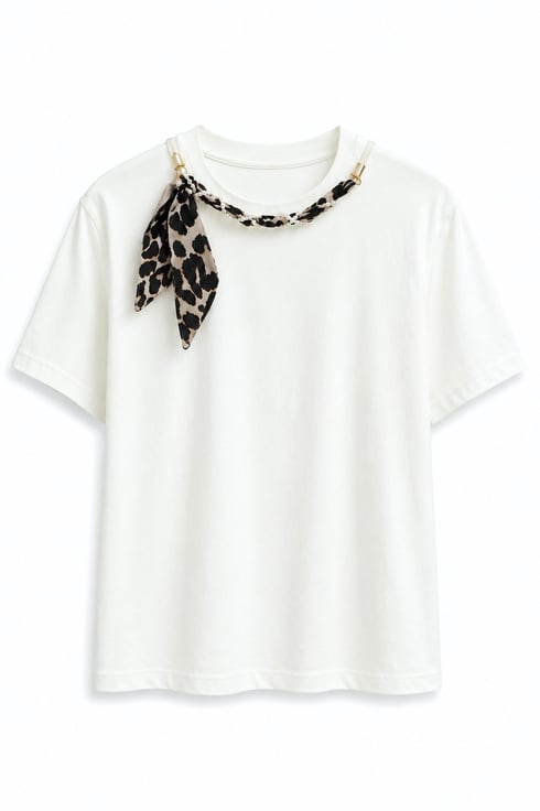 Fuları Leo Desen T-shirt Ekru