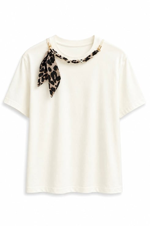 Fuları Leo Desen T-shirt Ekru