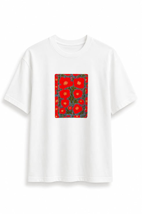 Gelincik Baskılı T-shirt Beyaz