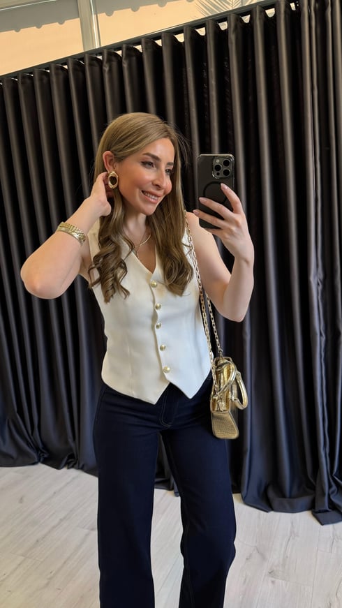 Gold Düğmeli Yelek Ekru