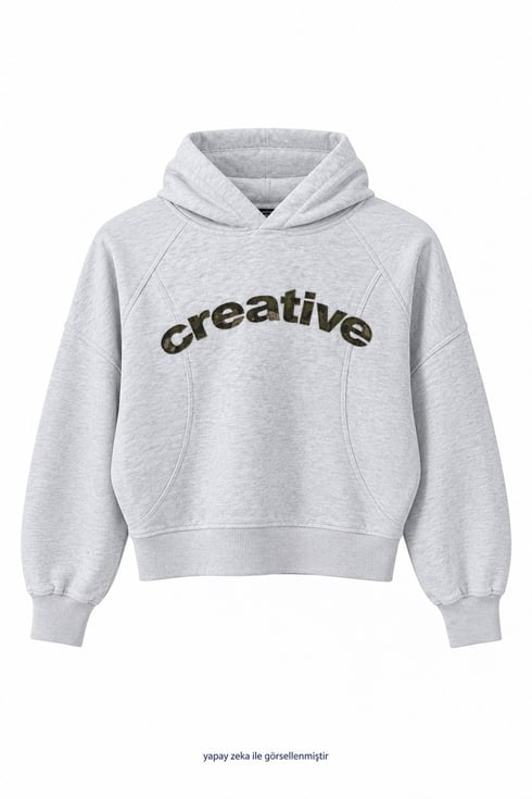 Haki Yazılı Kapişonlu Sweatshirt Gri