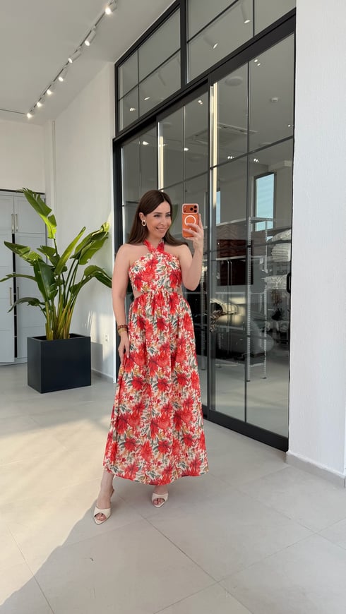Hibiscus Sırt Bağlamalı Elbise Turuncu
