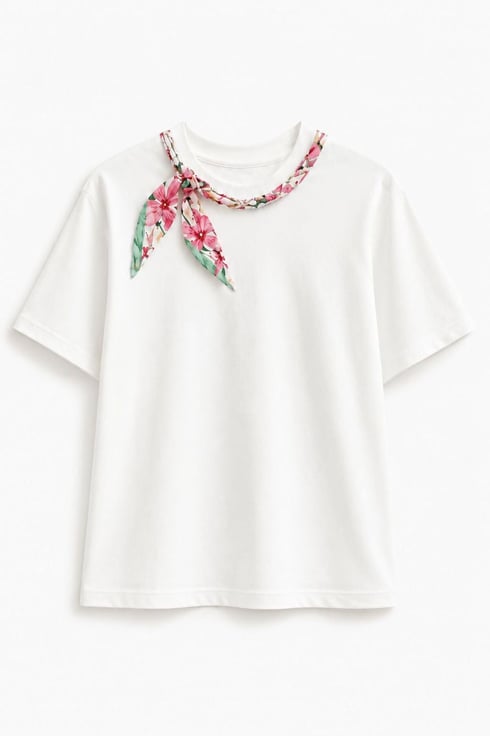 İncili Fularlı Ms T-shirt Ekru