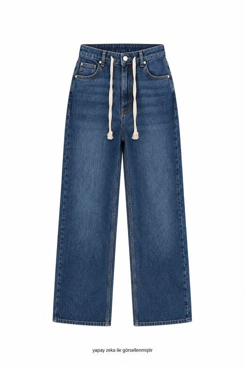 İp Bağcıklı Denim Jean Mavi