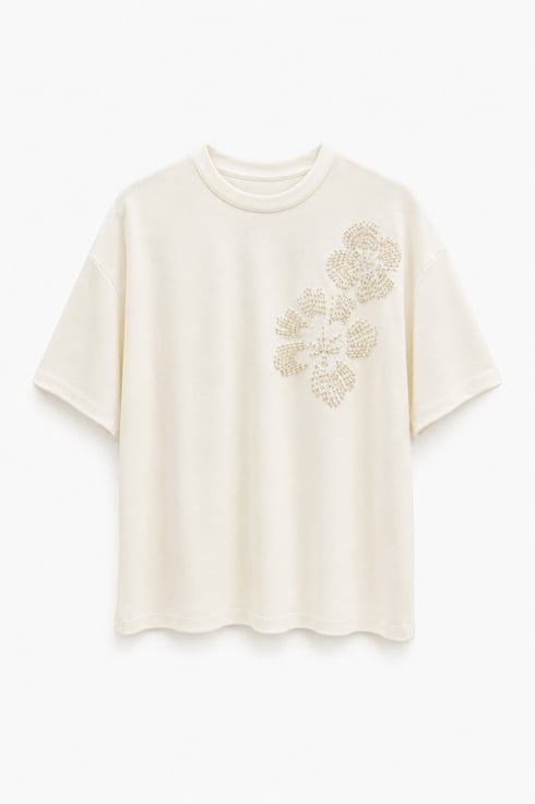 İpeyyo Boncuklu T-shirt Ekru