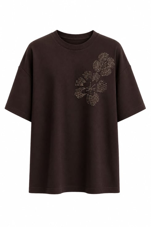 İpeyyo Boncuklu T-shirt Kahverengi