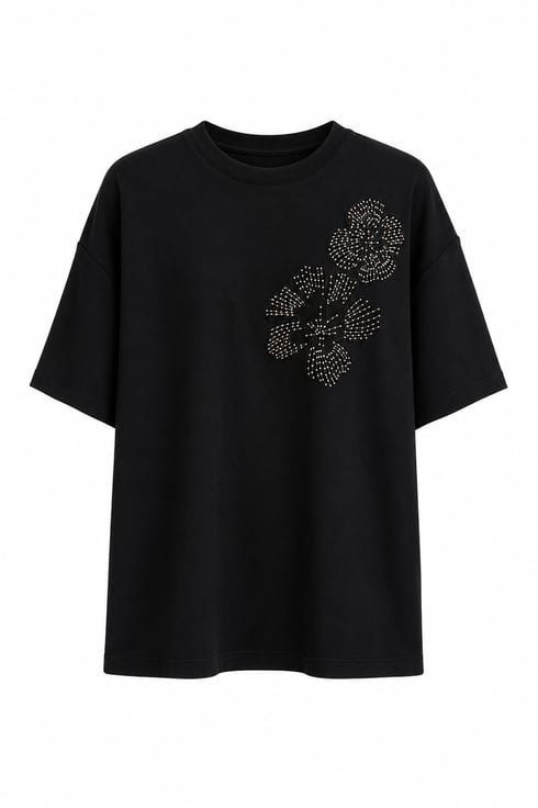 İpeyyo Boncuklu T-shirt Siyah