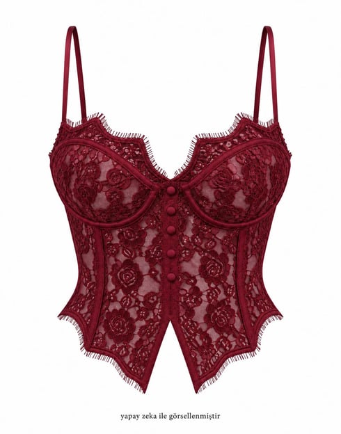 İthal Dantelli Korse Bluz Bordo