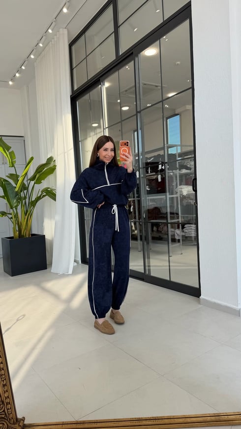 Jogger Biyeli Fermuarlı Eşofman Takımı Lacivert