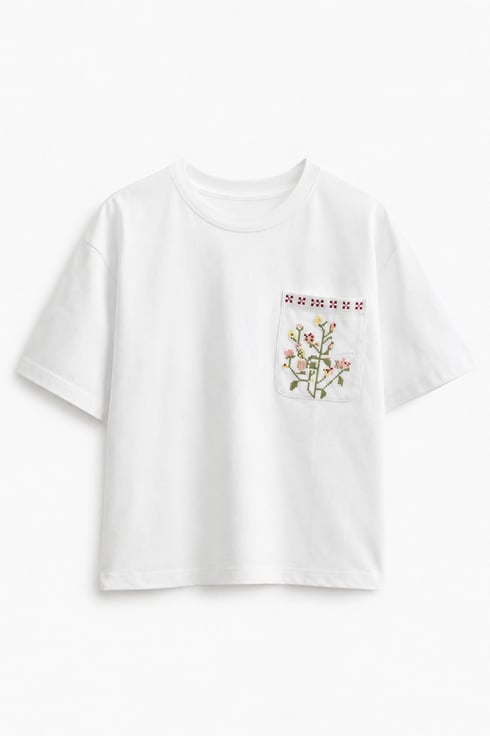Kanaviceli T-shirt Beyaz