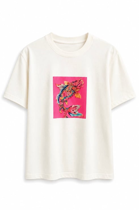 Koi Pink Fish T-shirt Ekru