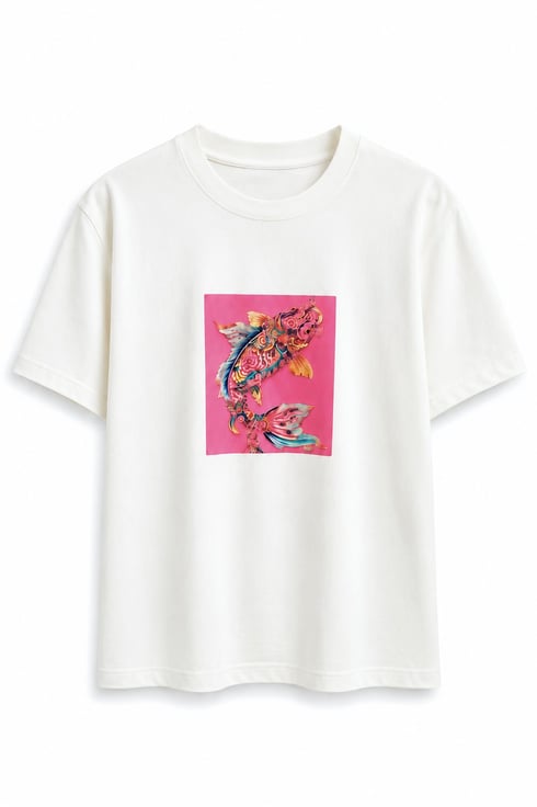 Koi Pink Fish T-shirt Ekru