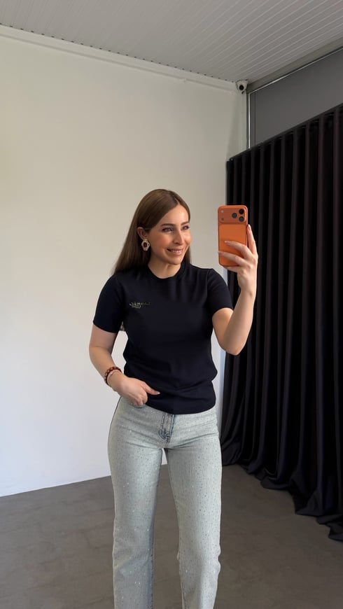 Lakasto Yeşil Yazılı T-shirt Lacivert