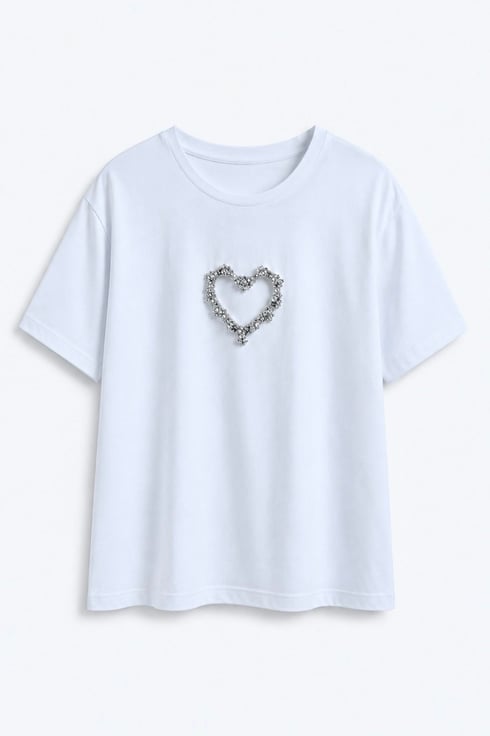 Love Pky Taşlı T-shirt Beyaz