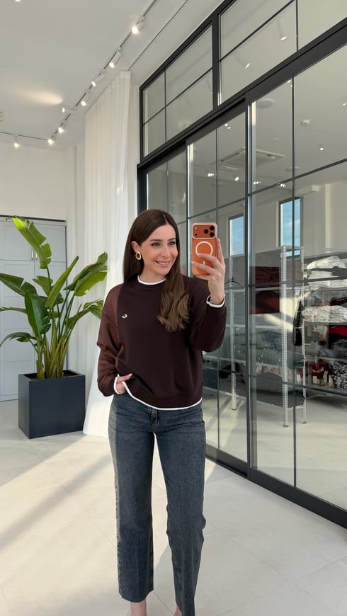 Manşetli Modal Sweatshirt Acı Kahve