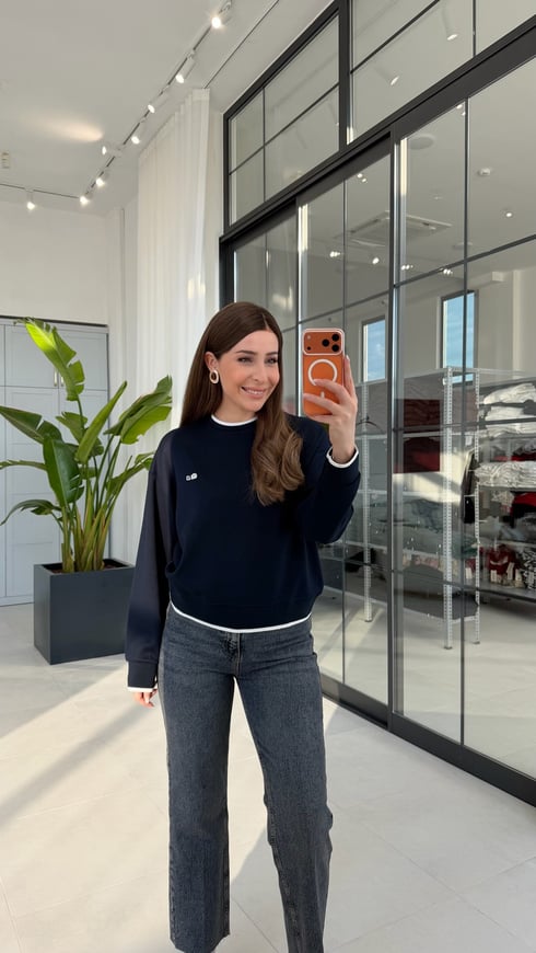 Manşetli Modal Sweatshirt Lacivert