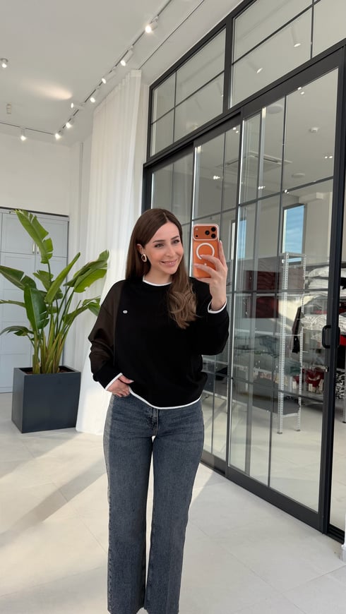 Manşetli Modal Sweatshirt Siyah