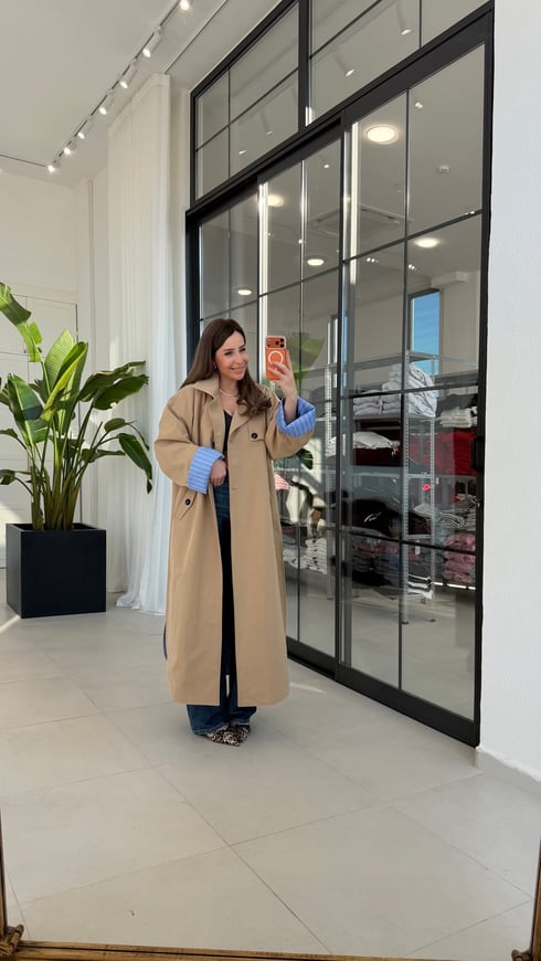 Mavi Astarlı Premium Trenç Ceket Camel