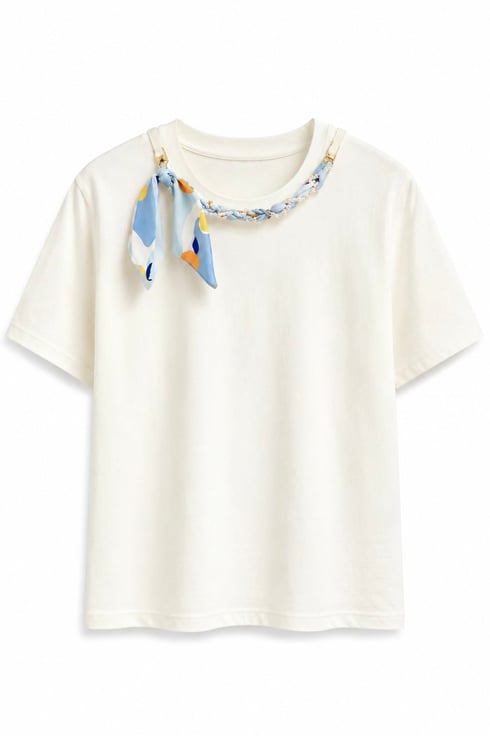 Mavi Fularlı T-shirt Ekru