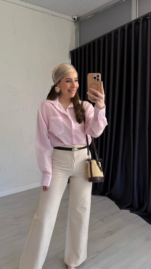 Mini Çizgili Gömlek Pembe