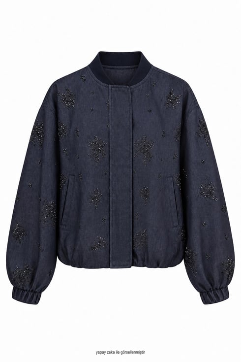 Minik Serpme Taşlı Bomber Ceket Lacivert