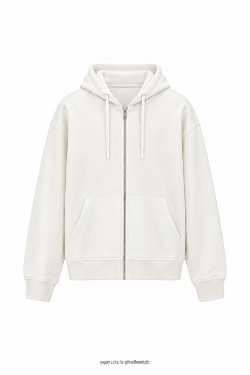 Mudda Kapişonlu Sweat Ceket Krem