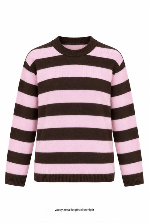Nevwa Geniş Çizgili Triko Pembe