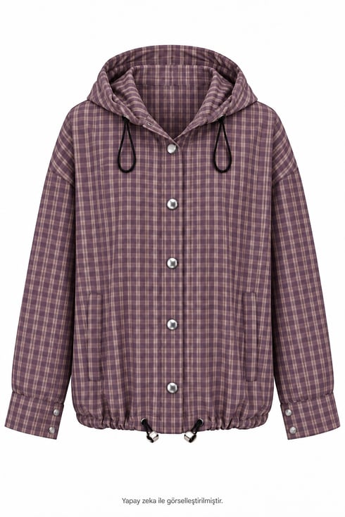 Oversize Kapişonlu Yağmurluk Ceket Bordo
