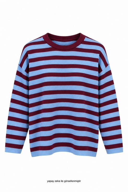 Pinterestt Style Çizgili Bluz Bordo