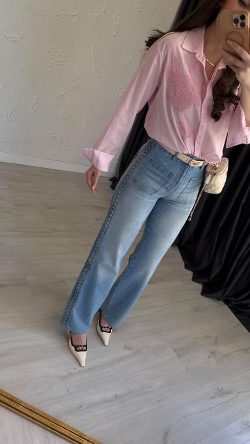 Punck İşlemeli Gömlek Pembe