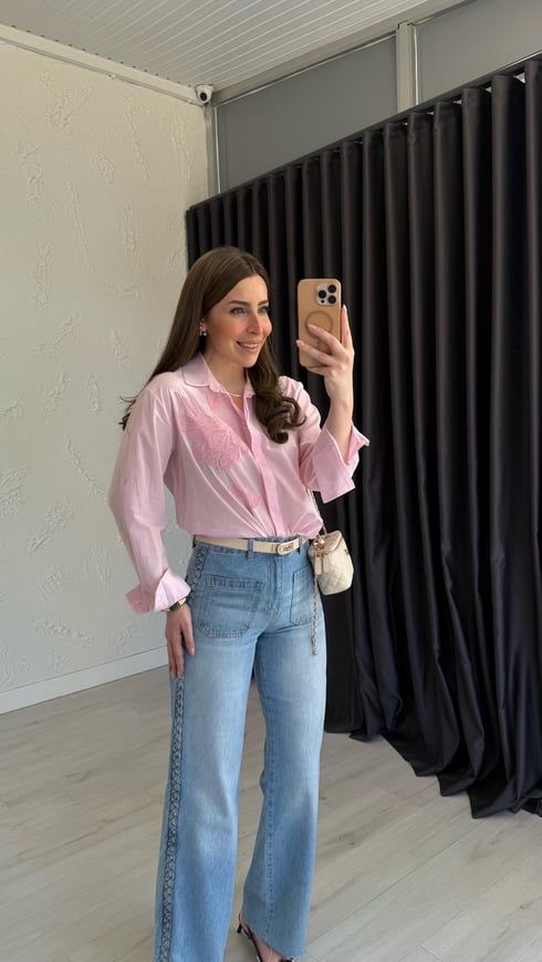 Punck İşlemeli Gömlek Pembe